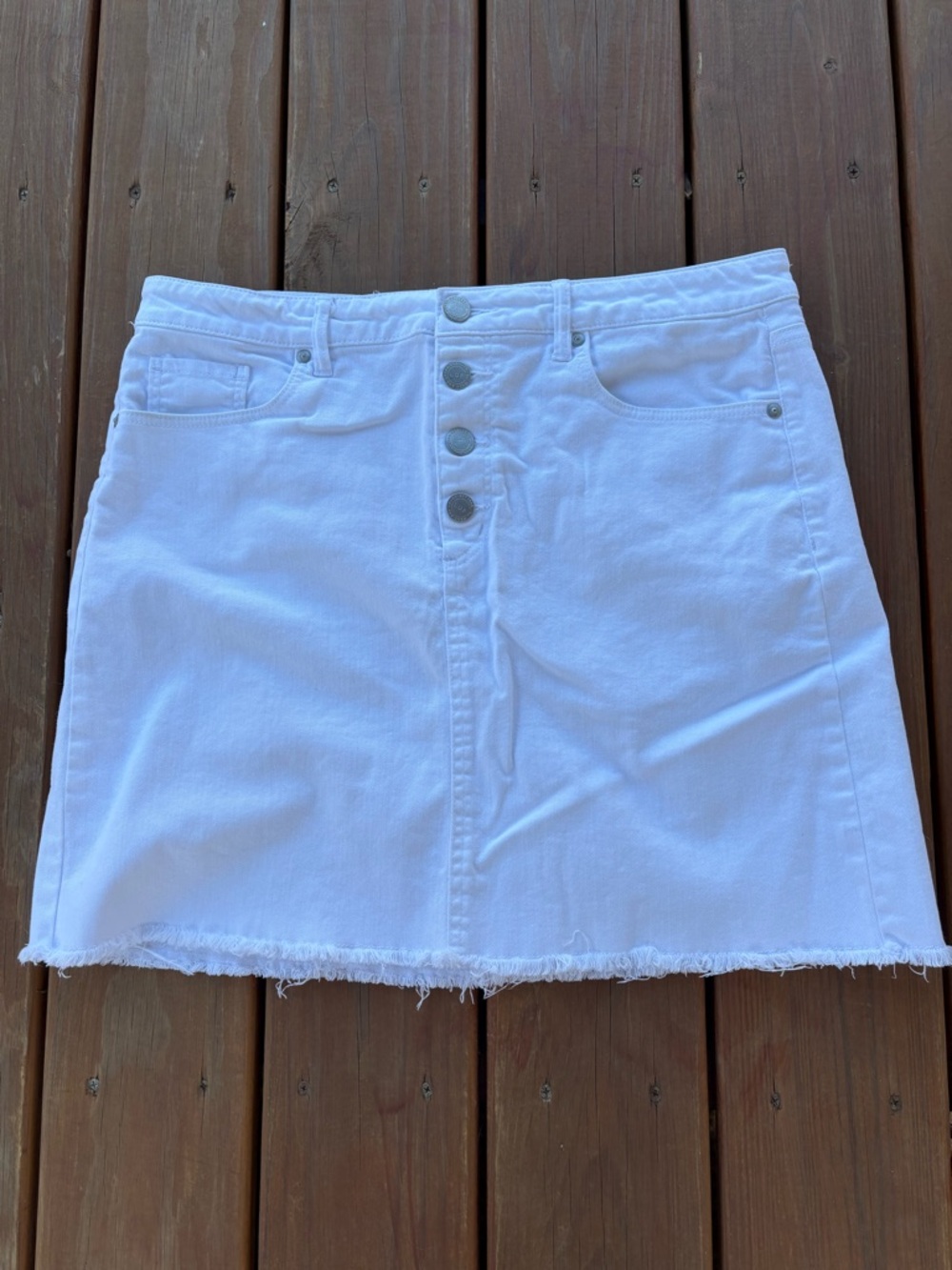 LOFT White Button-Fly Mini Skirt with Raw Hem